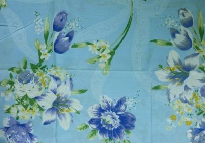 Ткань тик наперниковый Цветы голубой